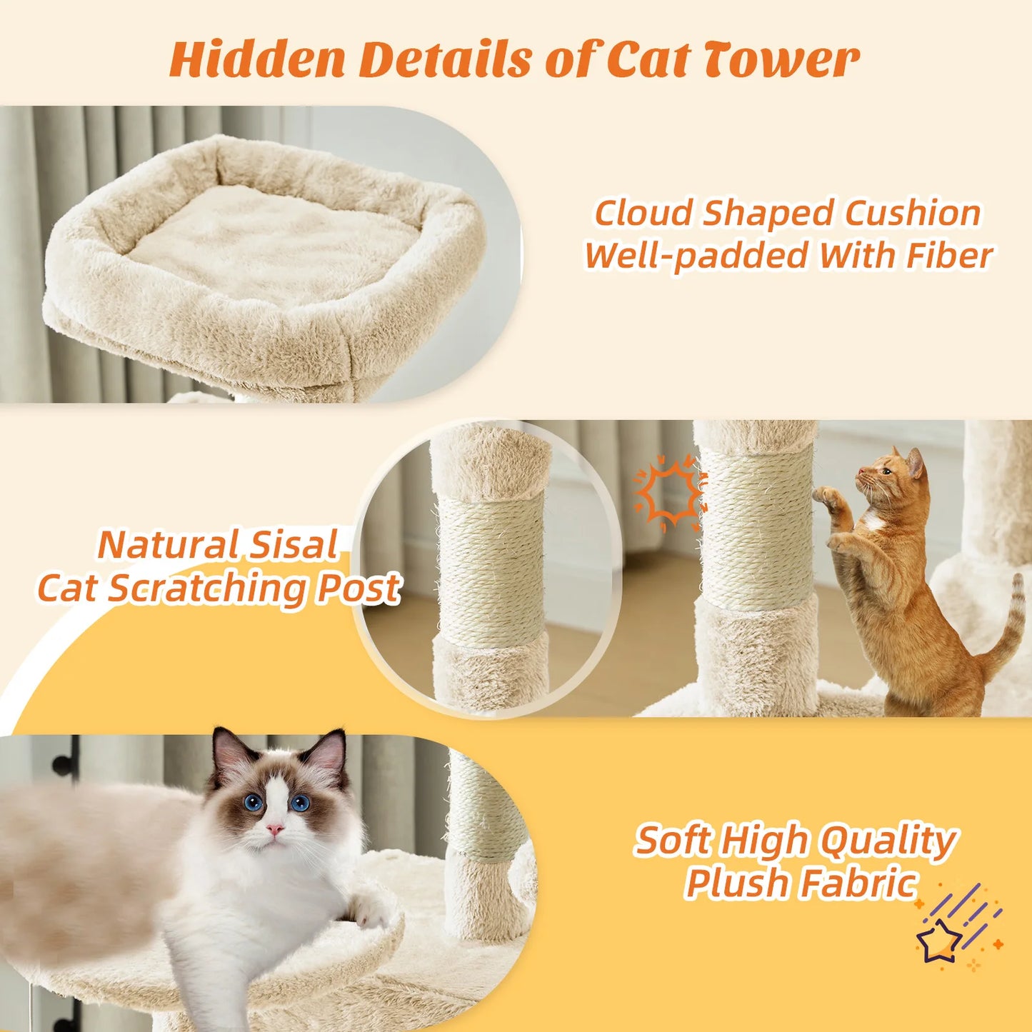 MCQ Cat Tree Tower Four Tier With Natural Sisal Posts