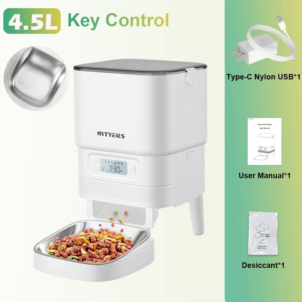 NITYERS 4.5L Automatic Cat Feeder With Timed Dispenser And Stainless Steel Bowl