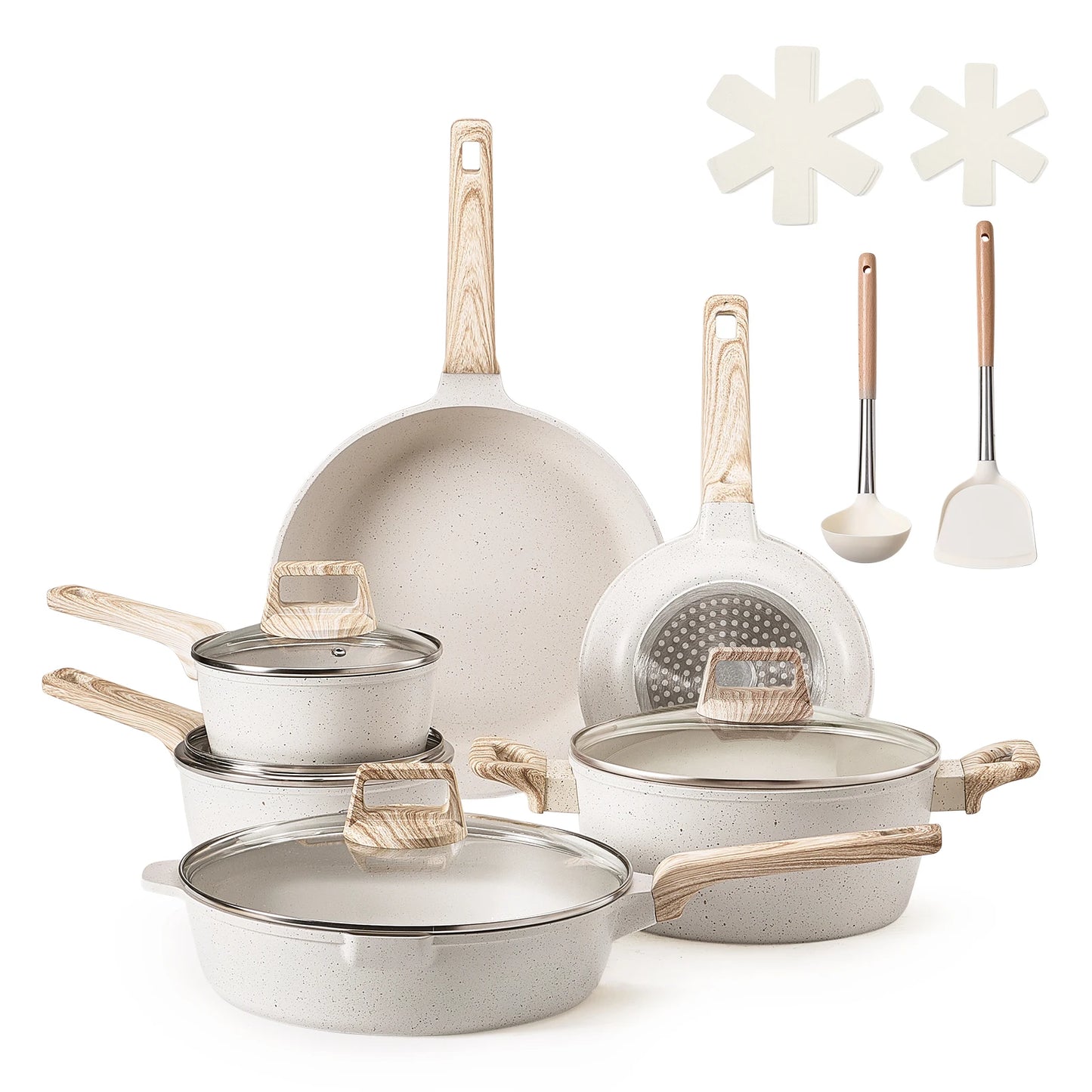 VEVOR 17 Piece Granite Nonstick Cookware Set Induction Compatible