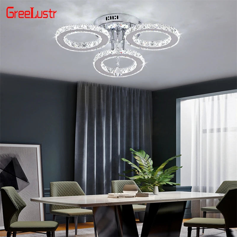 GreeLustr Modern Pendant Light Led Crystal Ring Ceiling Chandelier