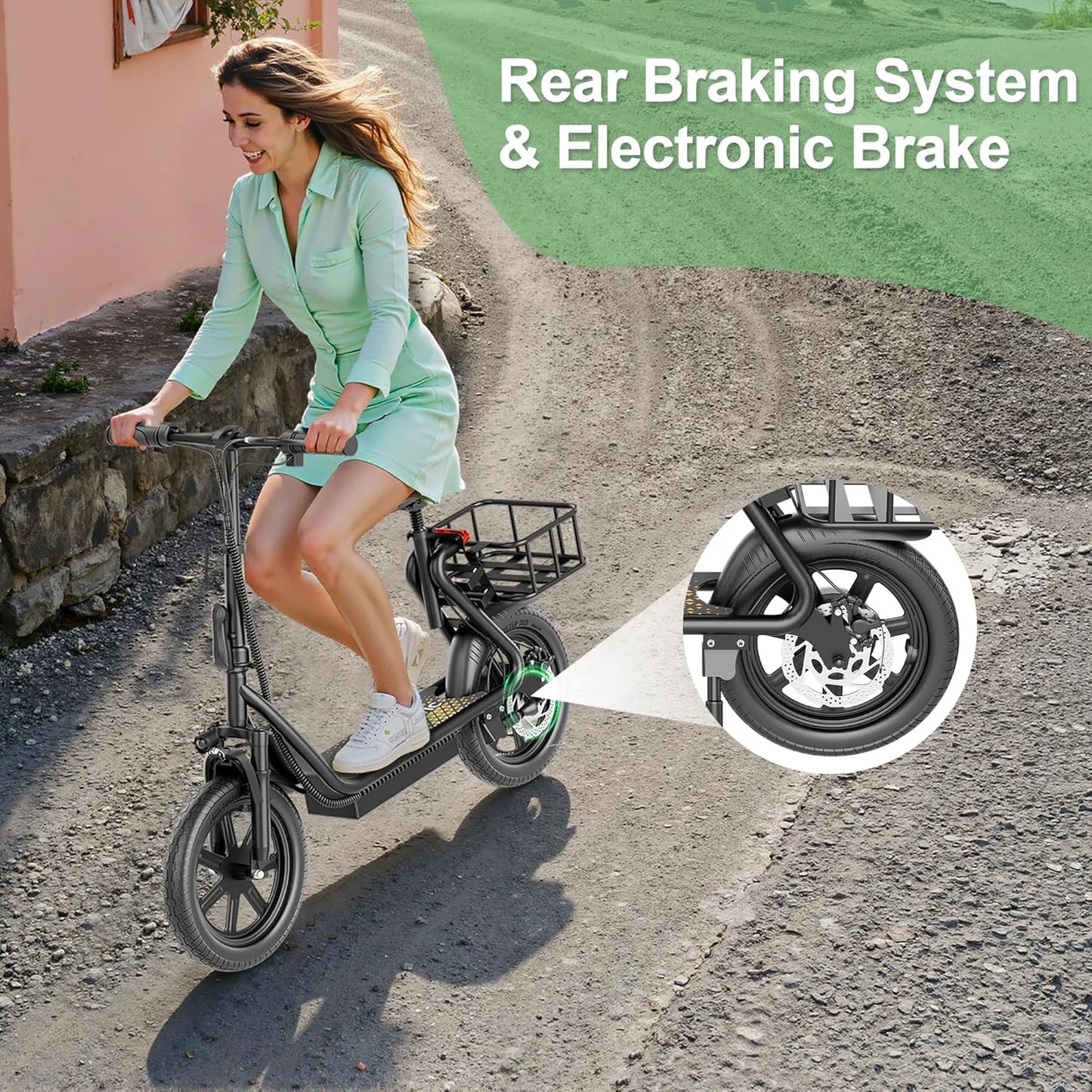 Electric Bicycle With Basket 10 4Ah Battery 28 Miles Range