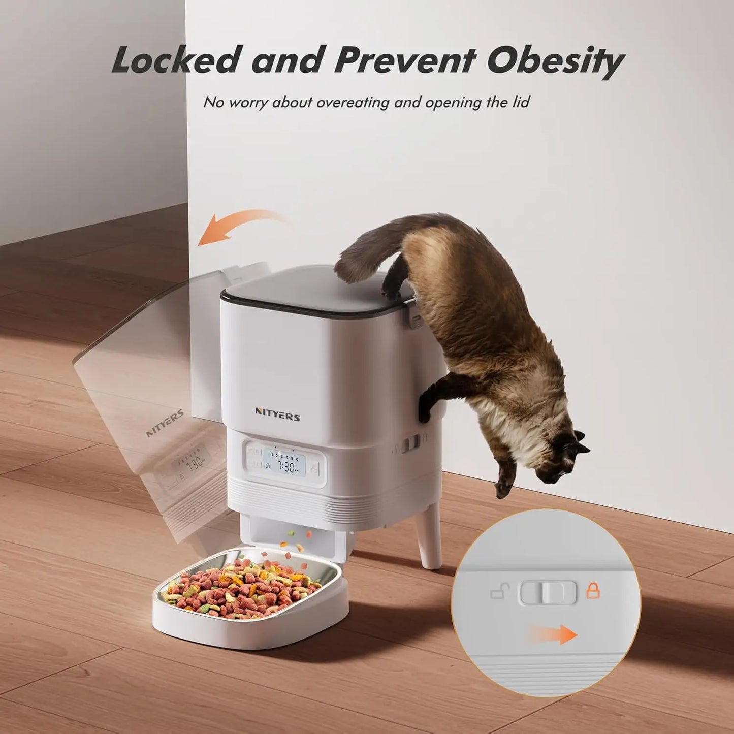 NITYERS 4.5L Automatic Cat Feeder With Timed Dispenser And Stainless Steel Bowl