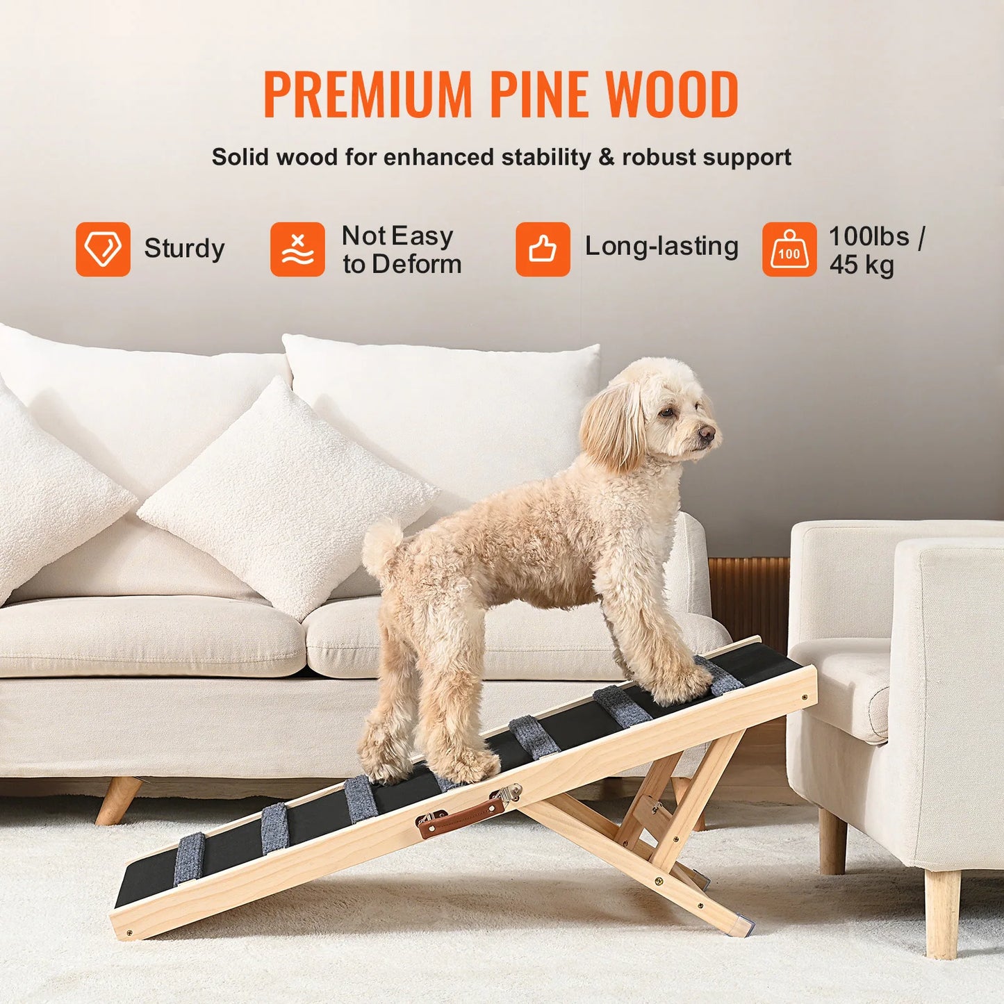 SucceBuy Folding Dog Ramp Anti Slip Adjustable Wooden Ramp
