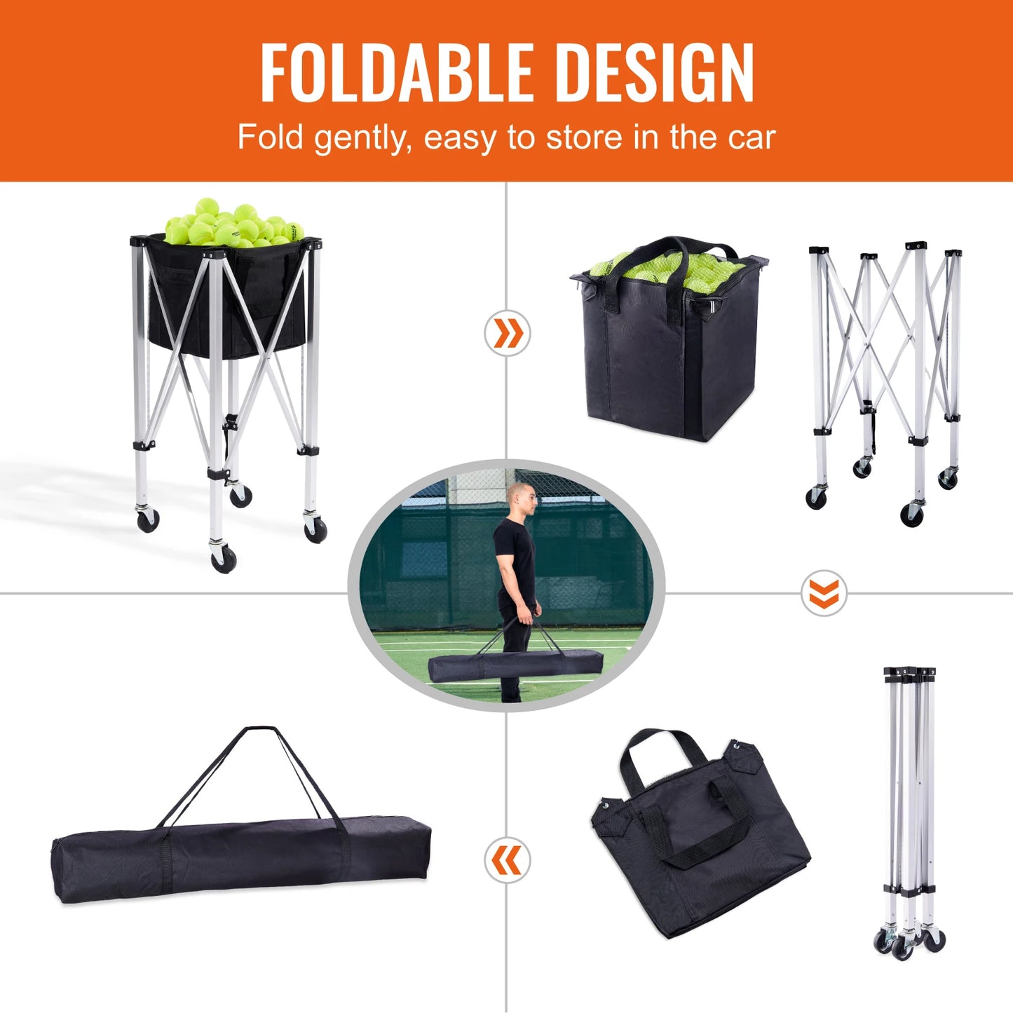 SucceBuy Foldable Tennis Ball Cart Holds 150/180 Balls