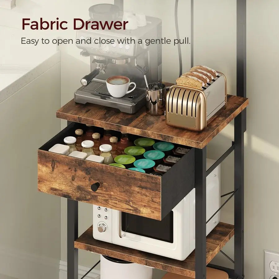 Bakers Rack With Power Strip Microwave Stand 4 Hooks