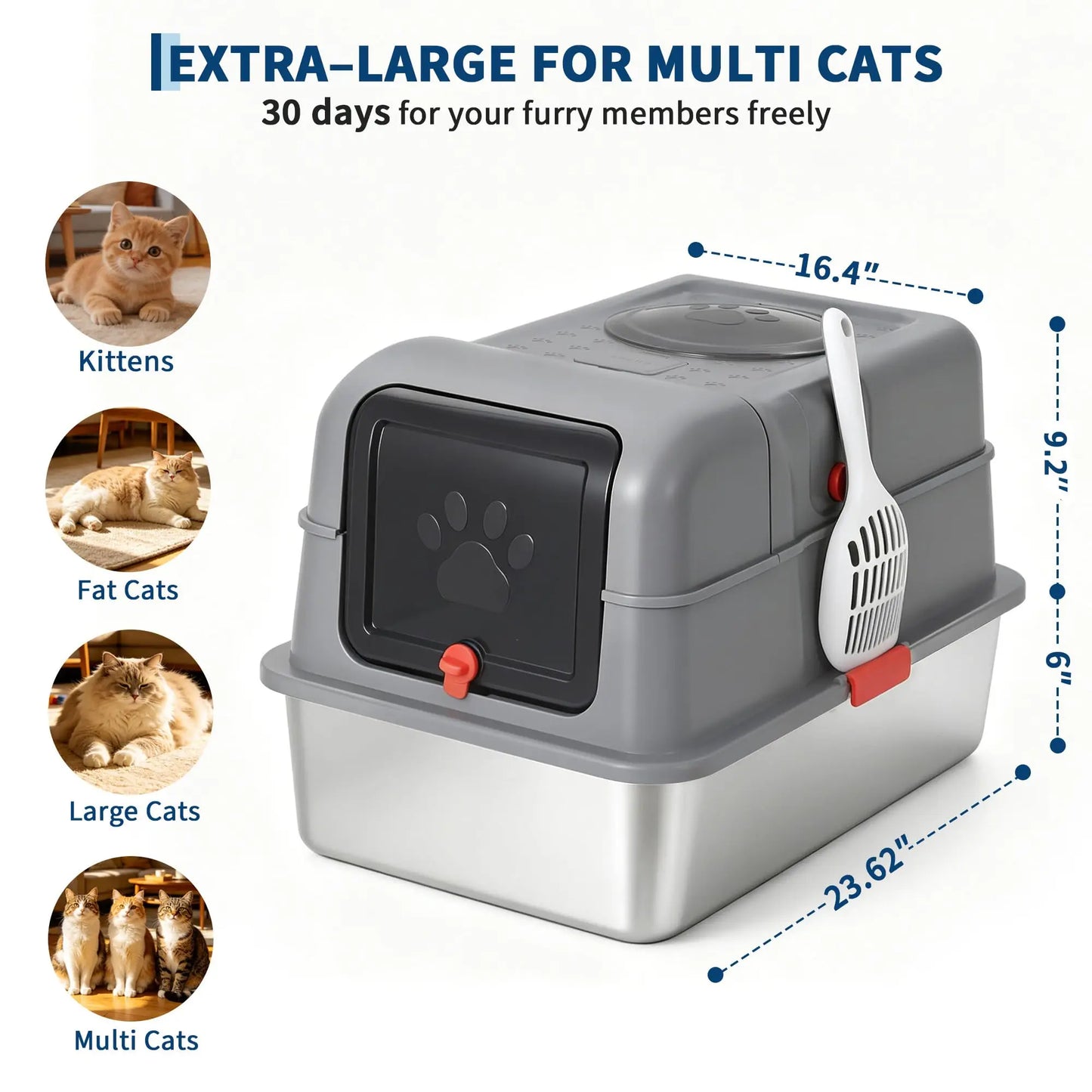 Studyset Stainless Steel Litter Box With Lid For Cats
