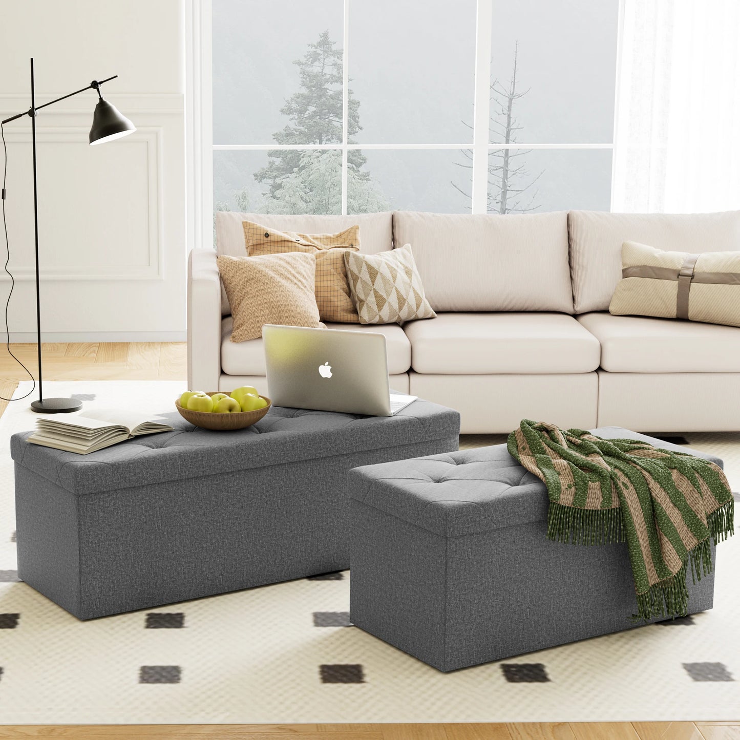 JHK Folding Storage Ottoman Bench With Hidden Storage Footstool