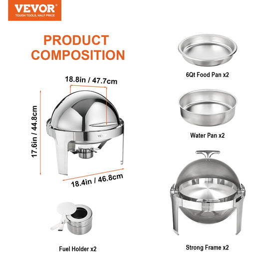 SucceBuy Roll Top Chafing Dish Buffet Set Stainless Steel Warmer