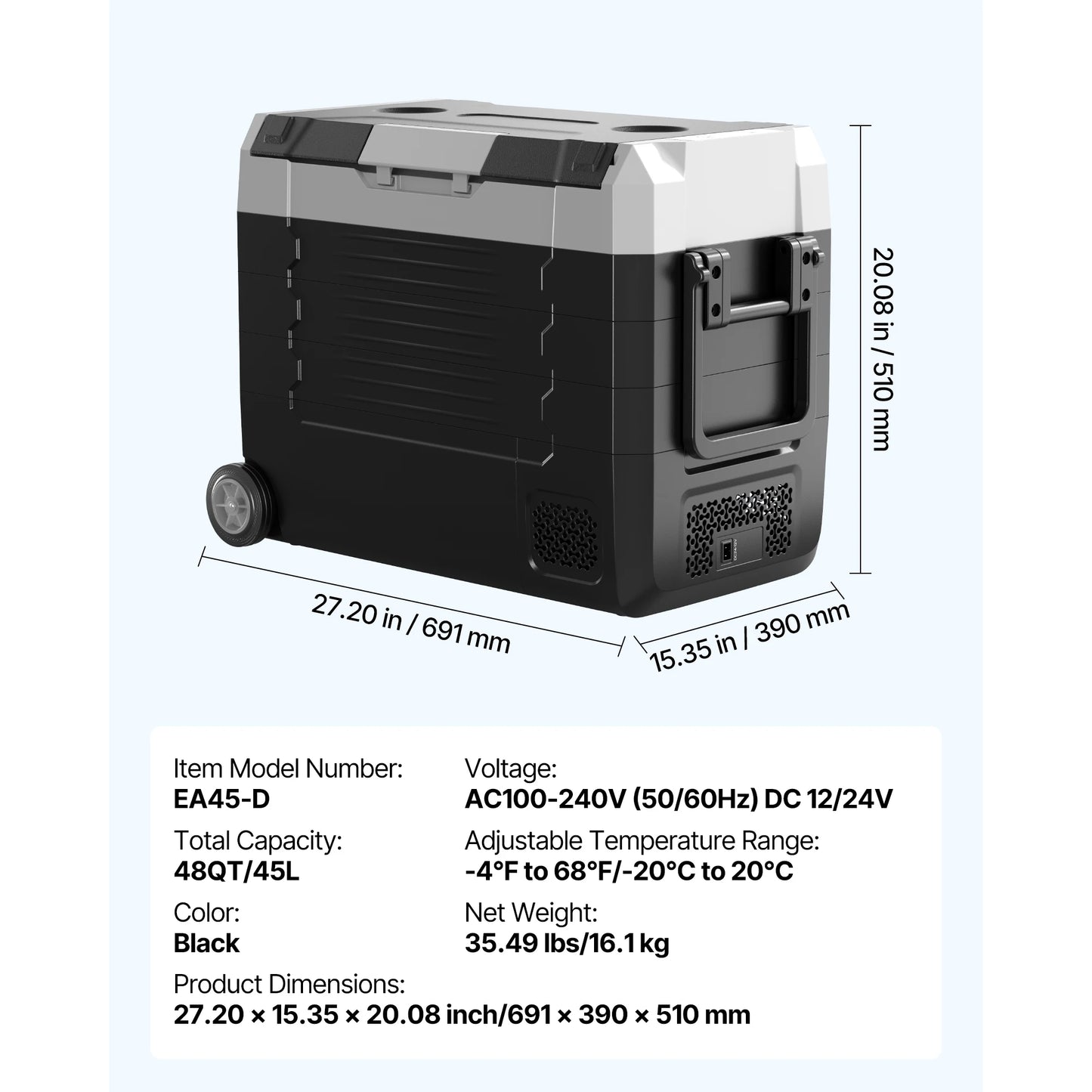 SucceBuy Portable Car Refrigerator With Foldable Handle And Wheels