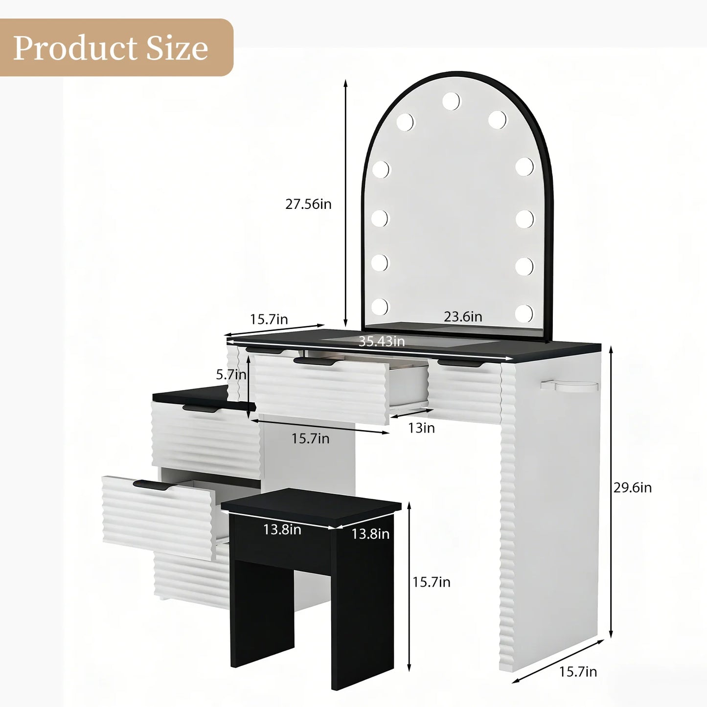 Modern Makeup Vanity Chair Set With Mirror Light Glass Top