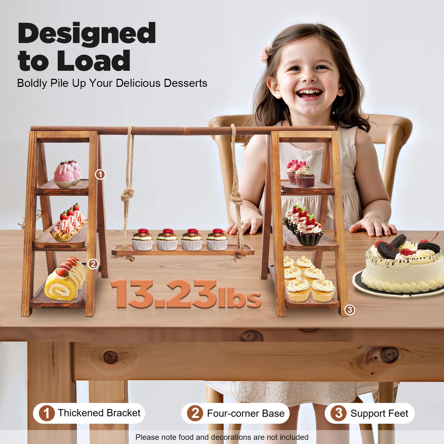 Bymaocar 3 Tier Solid Wood Dessert Stand Cupcake Display Rack