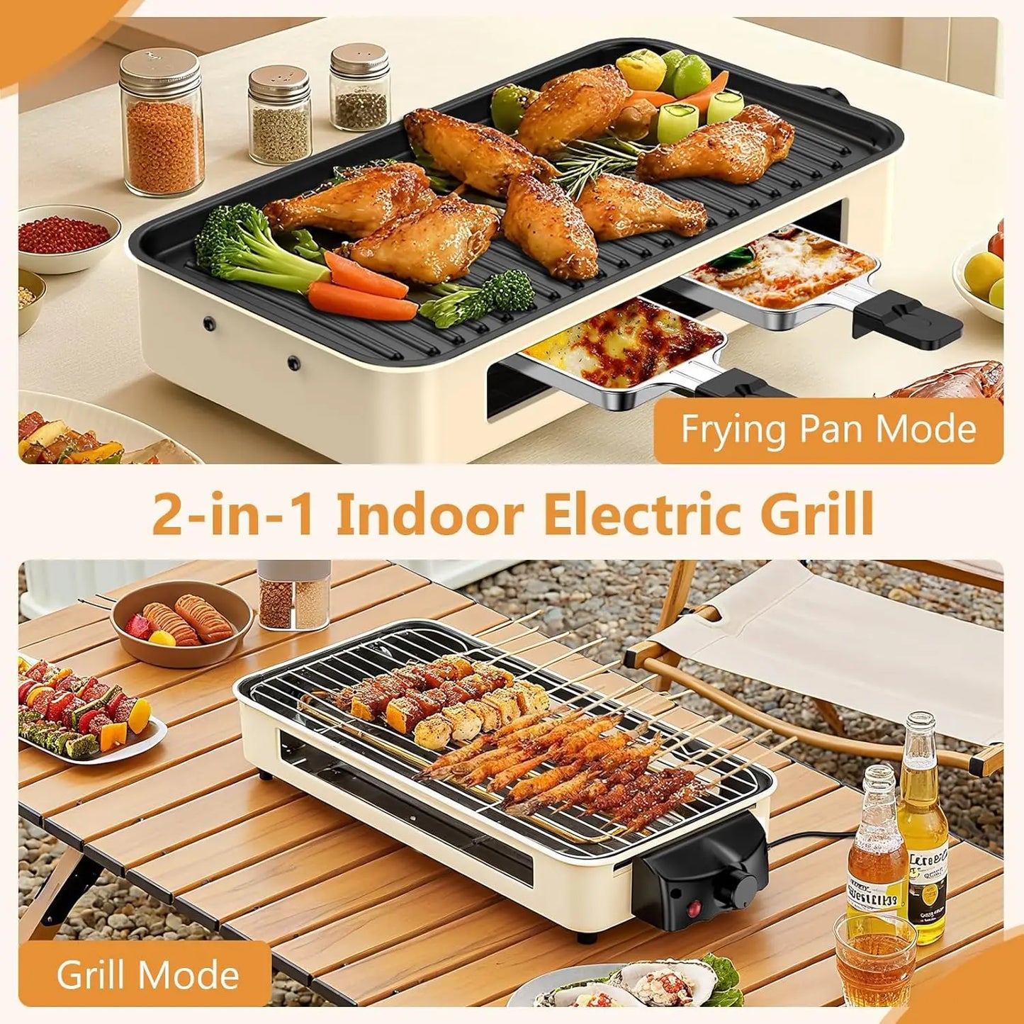 Smokeless Indoor Electric Grill With Removable Plates And Adjustable Temperature