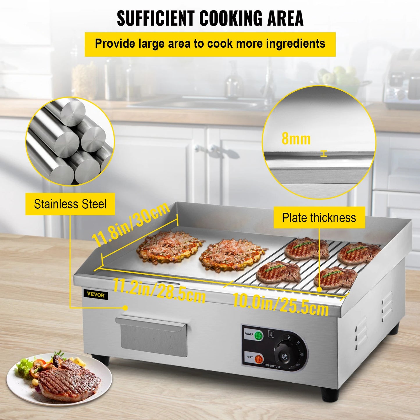 SucceBuy Electric Countertop Teppanyaki Griddle Stainless Steel 1600W 3200W