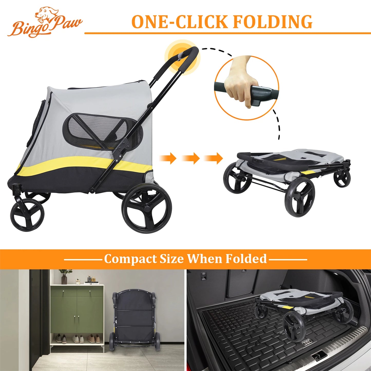Foldable Dog Stroller With Breathable Mesh For All Breeds