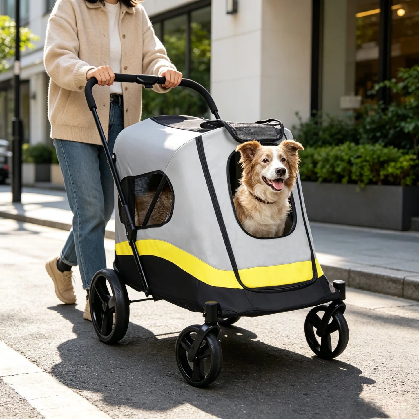 Foldable Dog Stroller With Breathable Mesh For All Breeds
