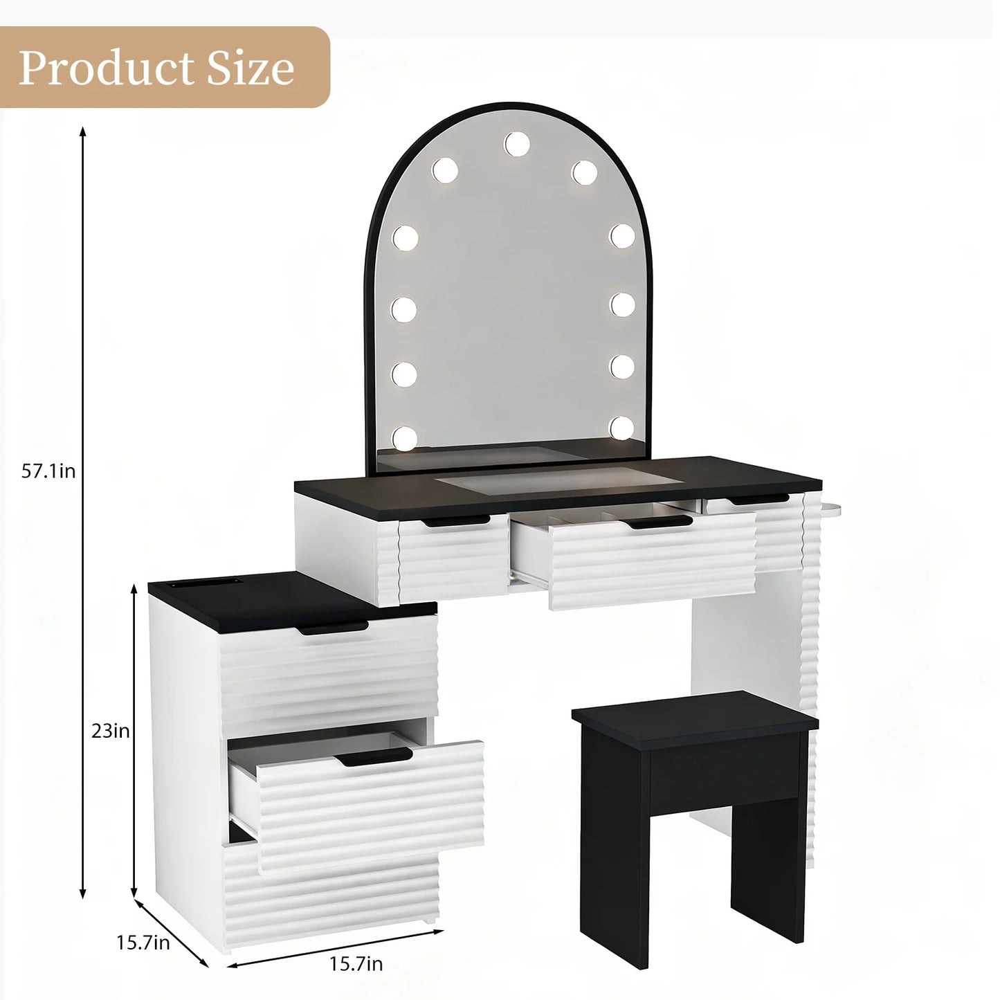 Modern Makeup Vanity Chair Set With Mirror Light Glass Top