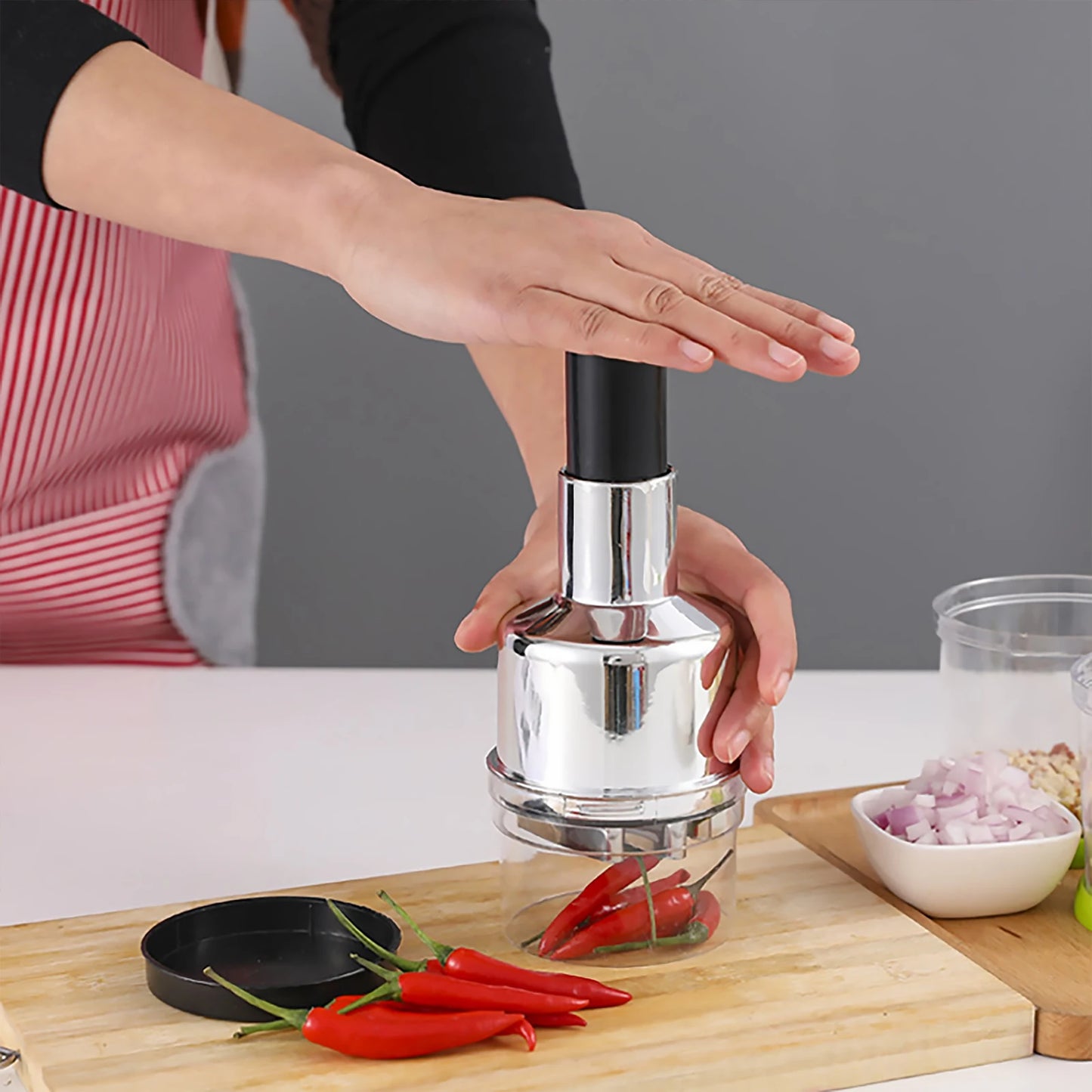 Manual Food Chopper Handheld Slap Press Mincer Onions Garlic Nuts