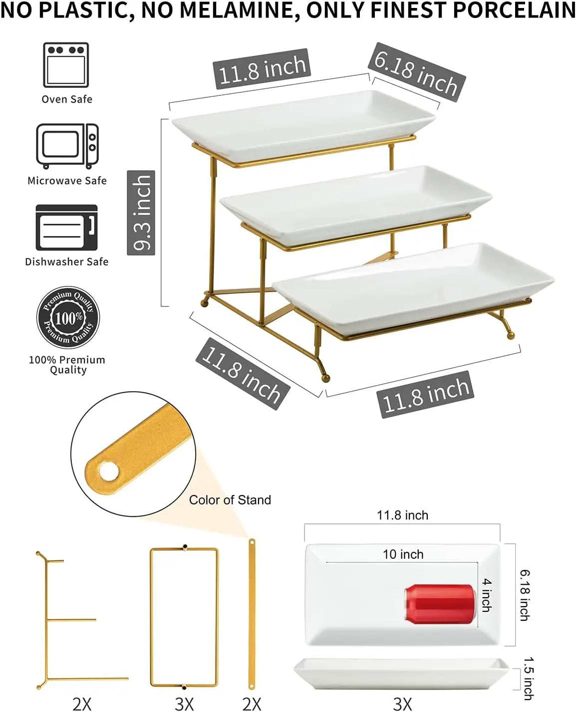 Three Tier Porcelain Serving Tray With Collapsible Rack Display Stand