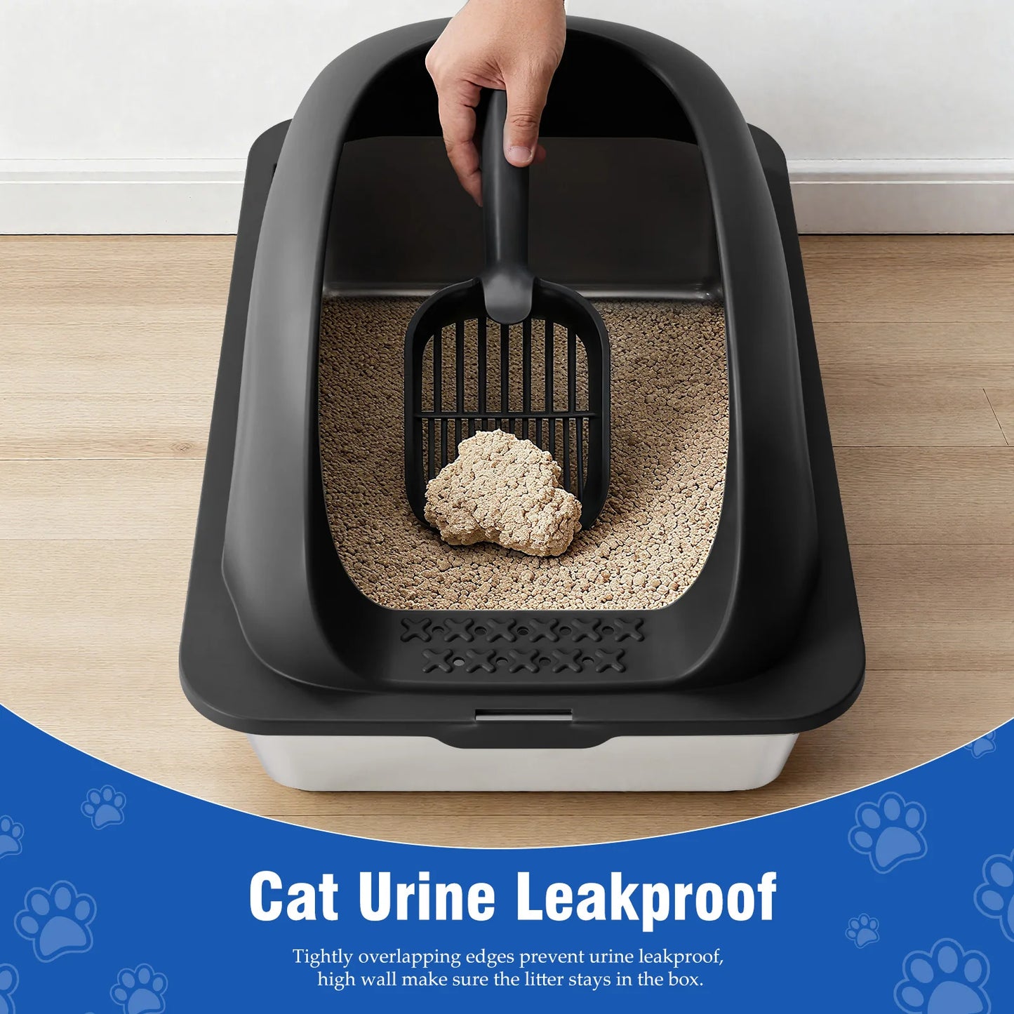 Stainless Steel Cat Litter Box With Lid For Large Cats Scoop And Mat Included