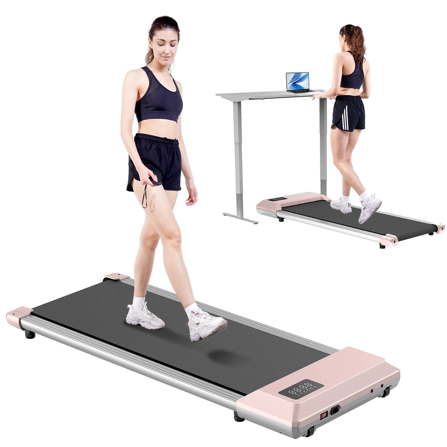 2 In 1 Walking Pad Mini Treadmill Under Desk For Home Office LCD Screen 250 Lbs