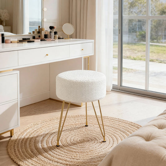 JHK Velvet Round Ottoman Vanity Stool for Home Use