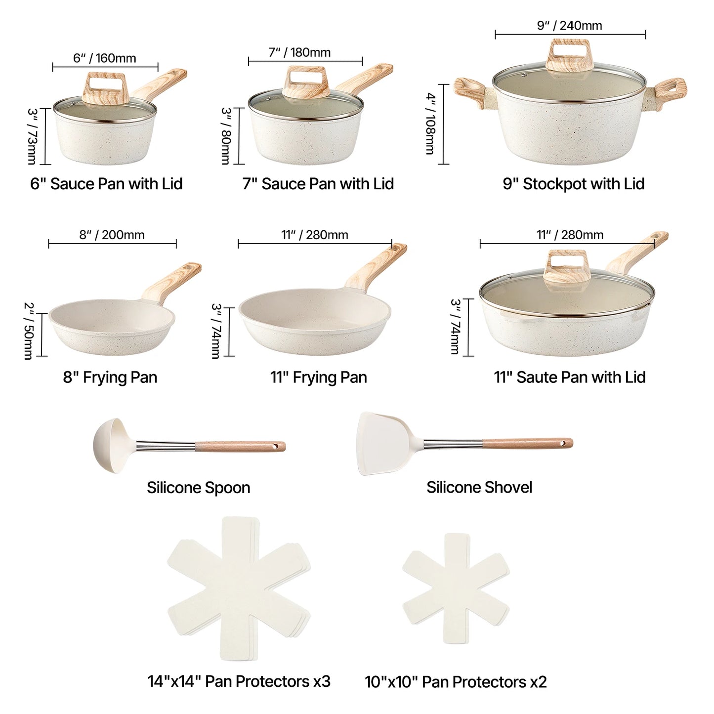 VEVOR 17 Piece Granite Nonstick Cookware Set Induction Compatible
