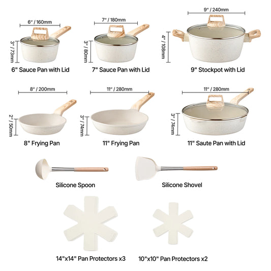 VEVOR 17 Piece Granite Nonstick Cookware Set Induction Compatible