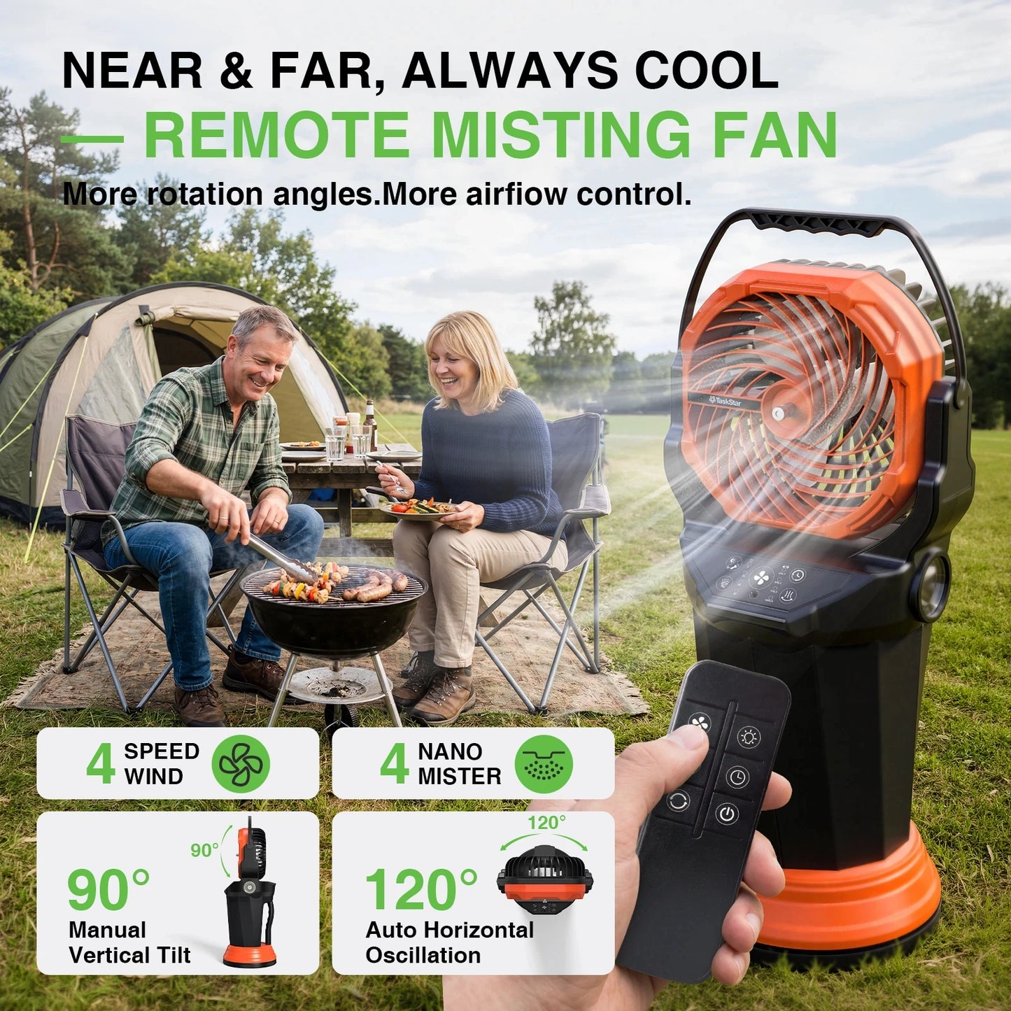 Portable Misting Fan With 3 Nozzles RGB Light Remote Control