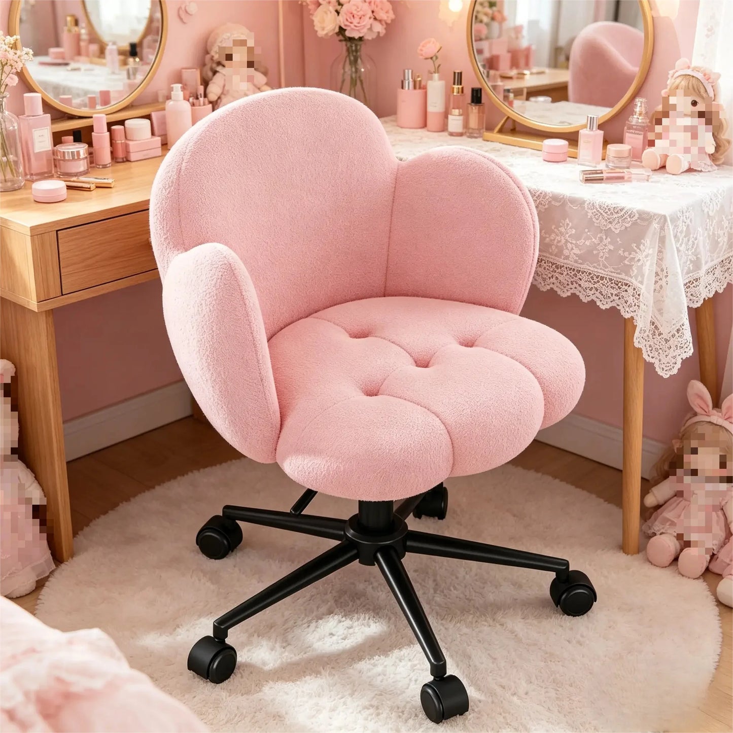 EnHomee Petal Vanity Chair With Wheels 360 Degree Swivel