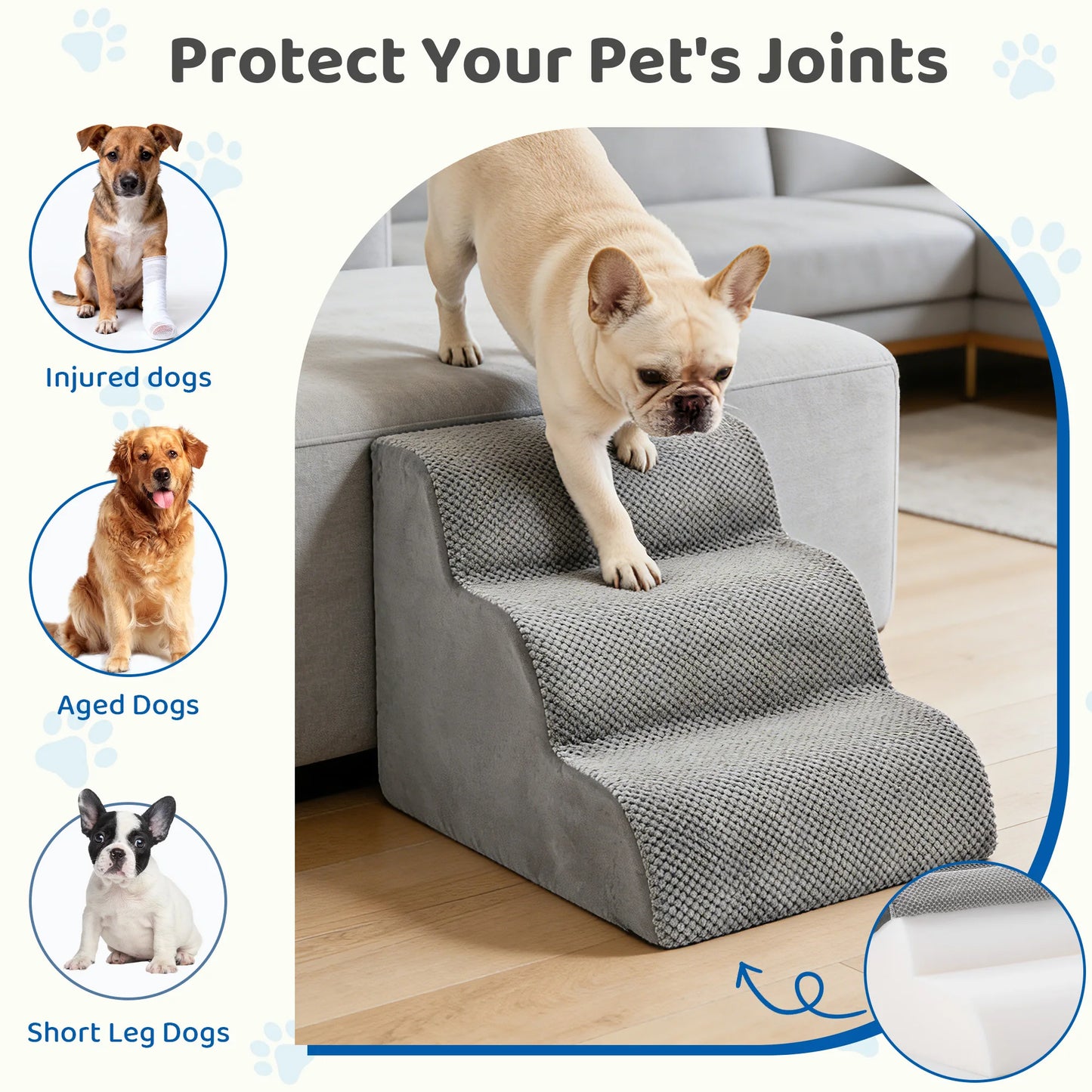 HighDensityFoam Dog Stairs Ramp 3 To 5 Steps Curved NonSlip