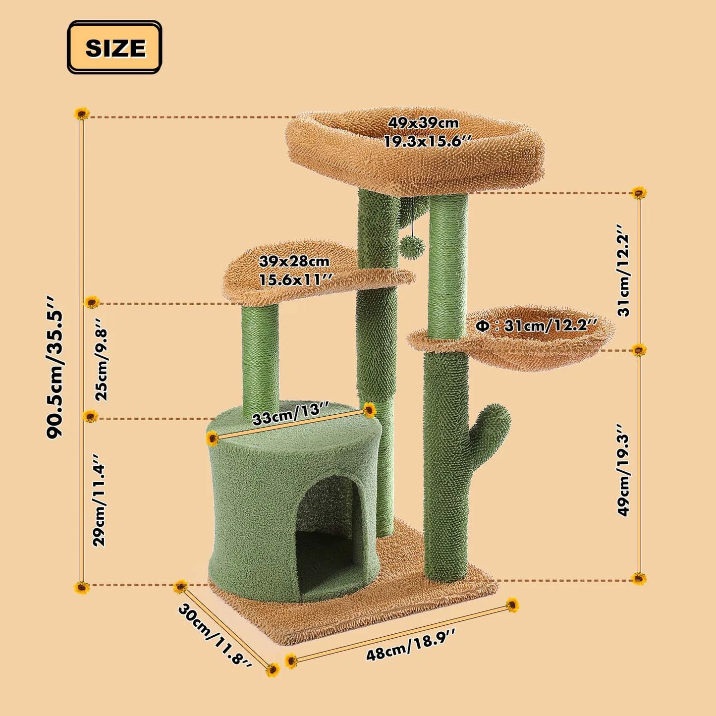 PAWZ Road Cat Tree Cactus Tower Scratching Post Condo Nest