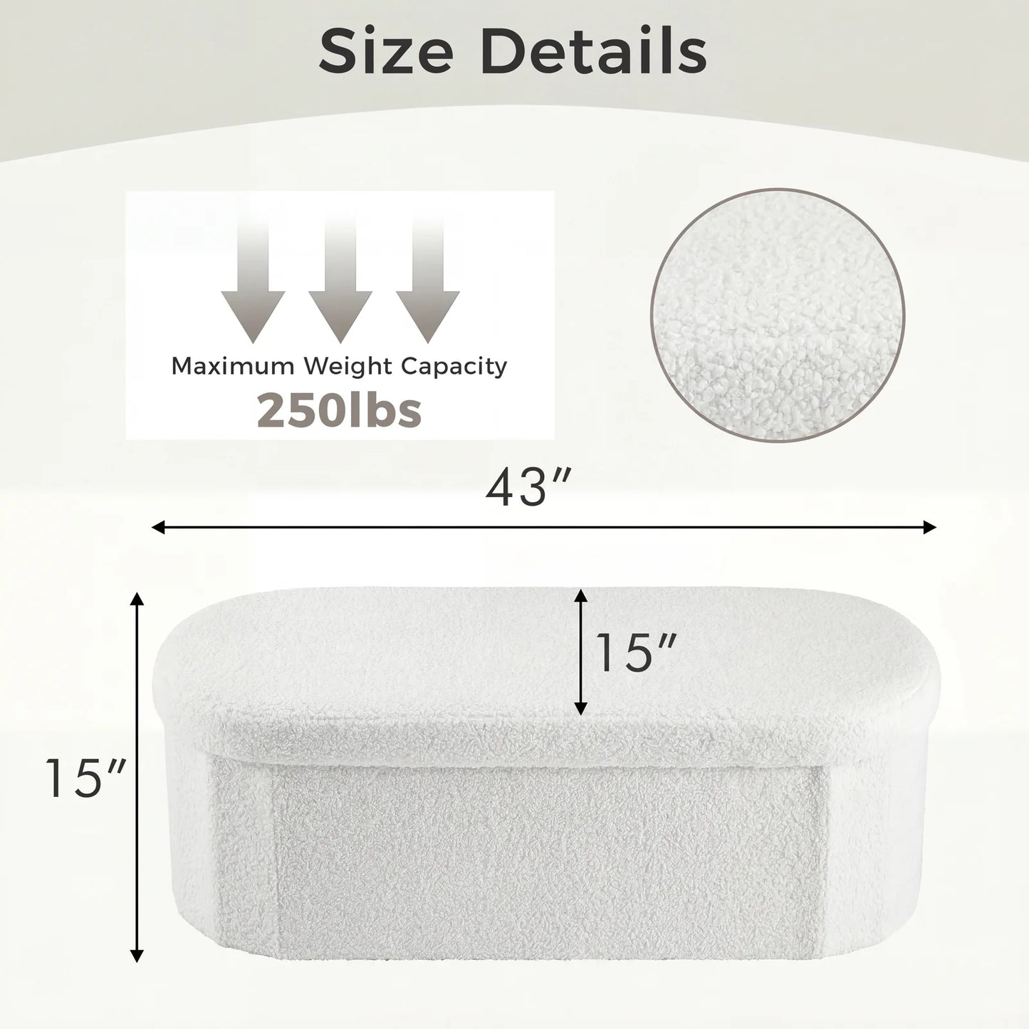 JHK Folding Storage Ottoman Bench With Cushion Teddy Fabric