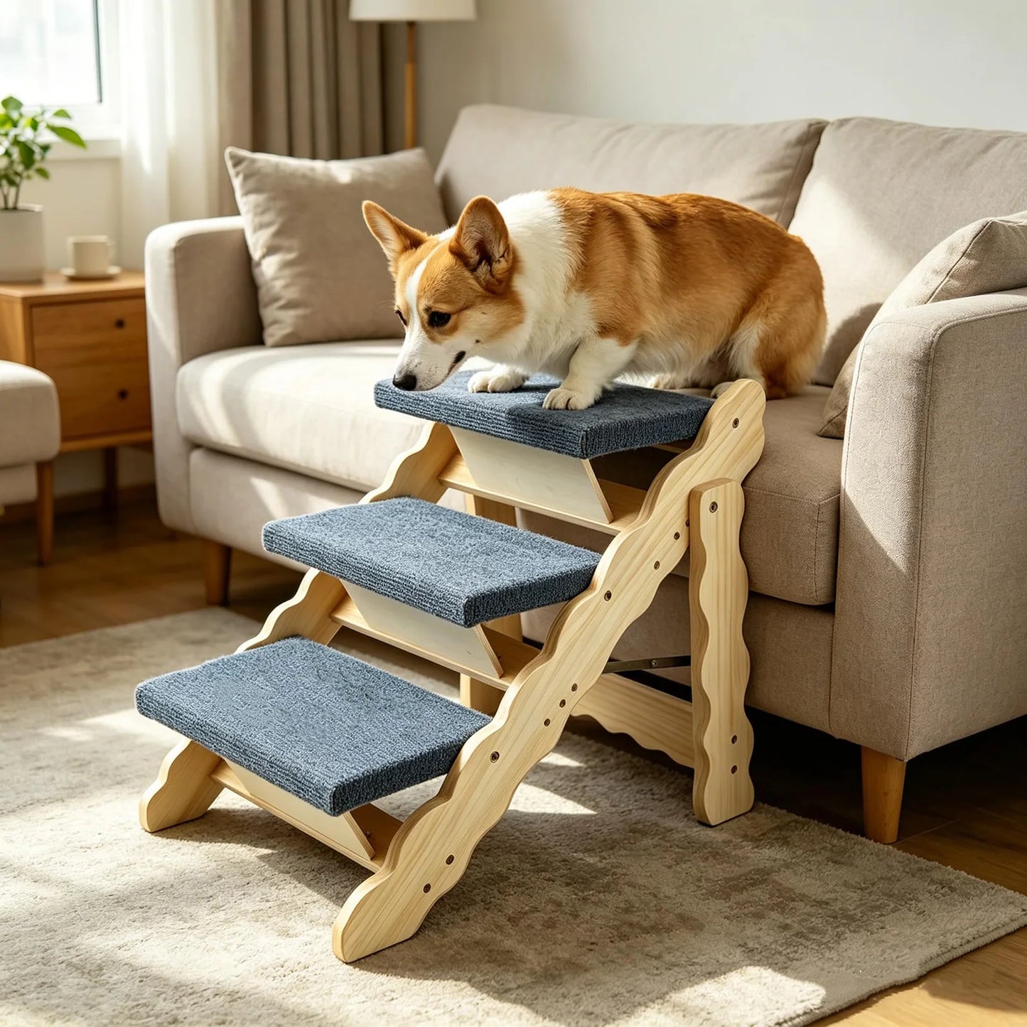 DishyKooker 2in1 Wooden Pet Stairs and Folding Ramp