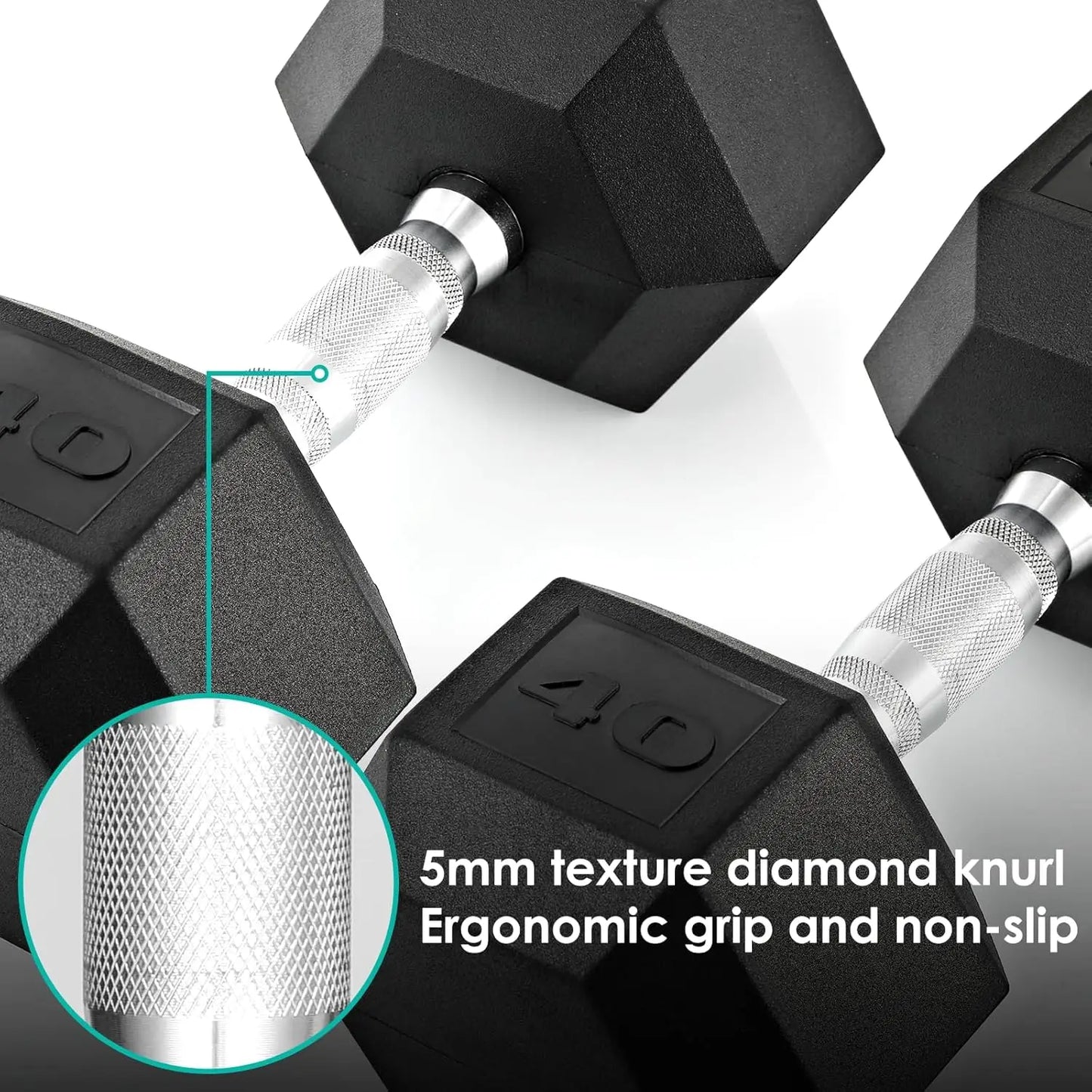 NONED Rubber Hex Dumbbell Set 30-75Lb Rubber Coated Cast Iron