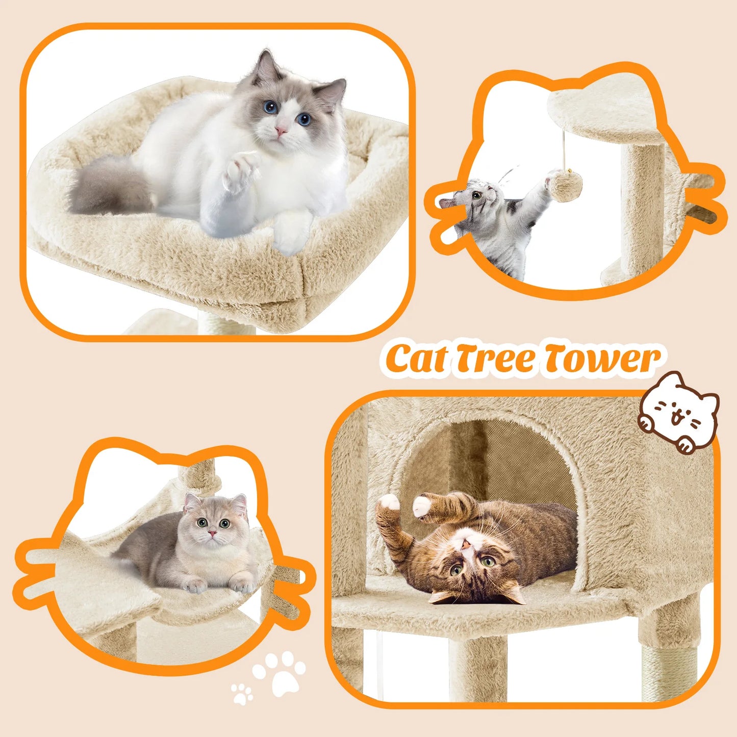 MCQ Cat Tree Tower Four Tier With Natural Sisal Posts
