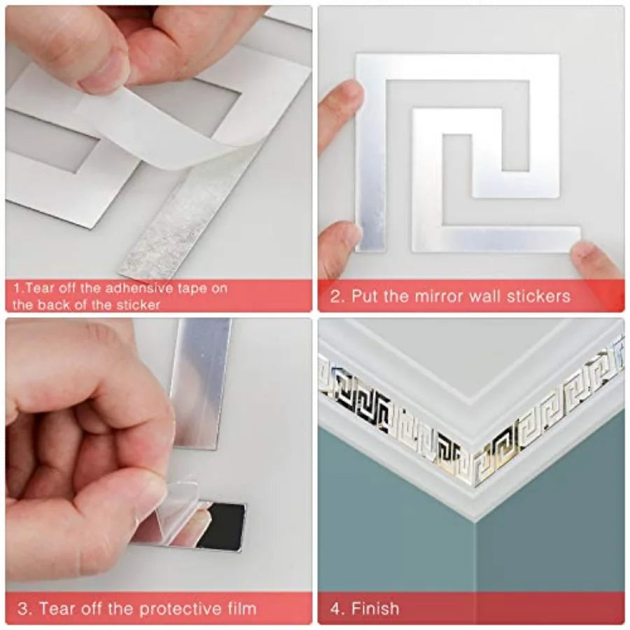 Acrylic Mirror Wall Stickers Peel And Stick Tiles Border Decor