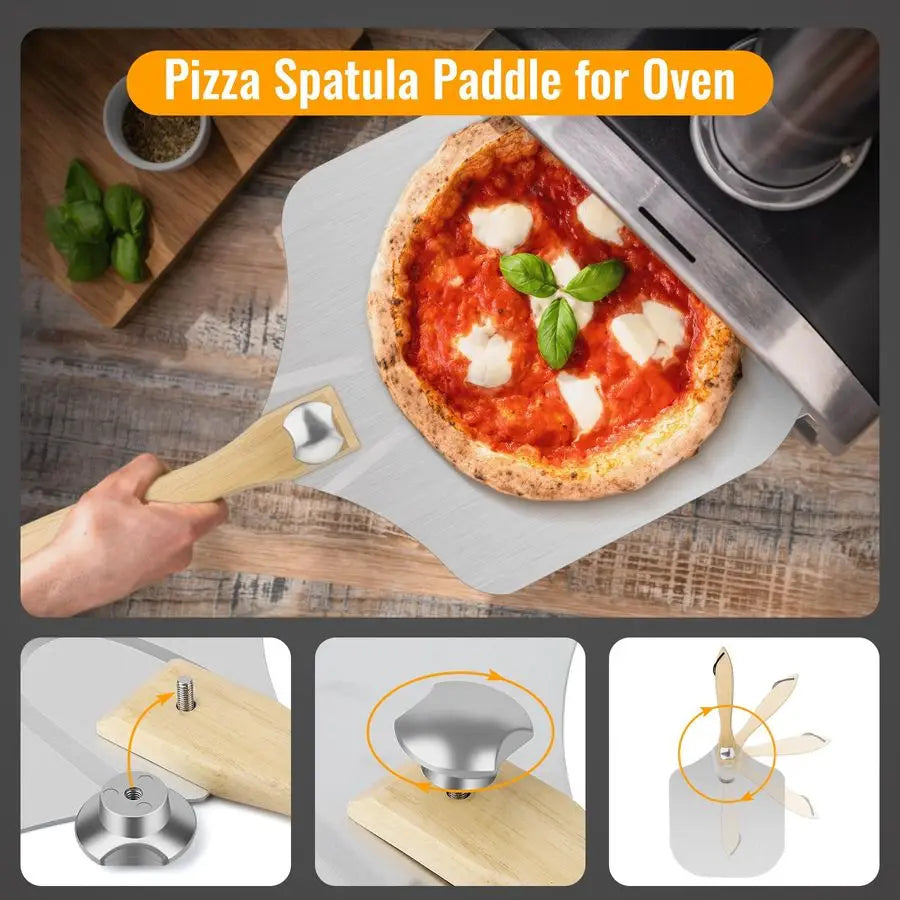 7 Piece Aluminum Pizza Peel Set With Paddle Cutter Scraper Pie Server Oil Brush