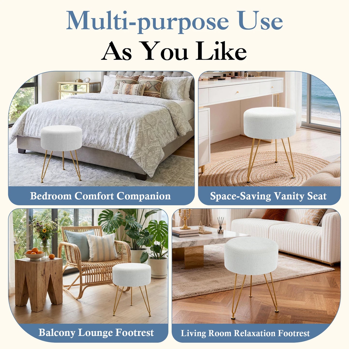 JHK Velvet Round Ottoman Vanity Stool for Home Use