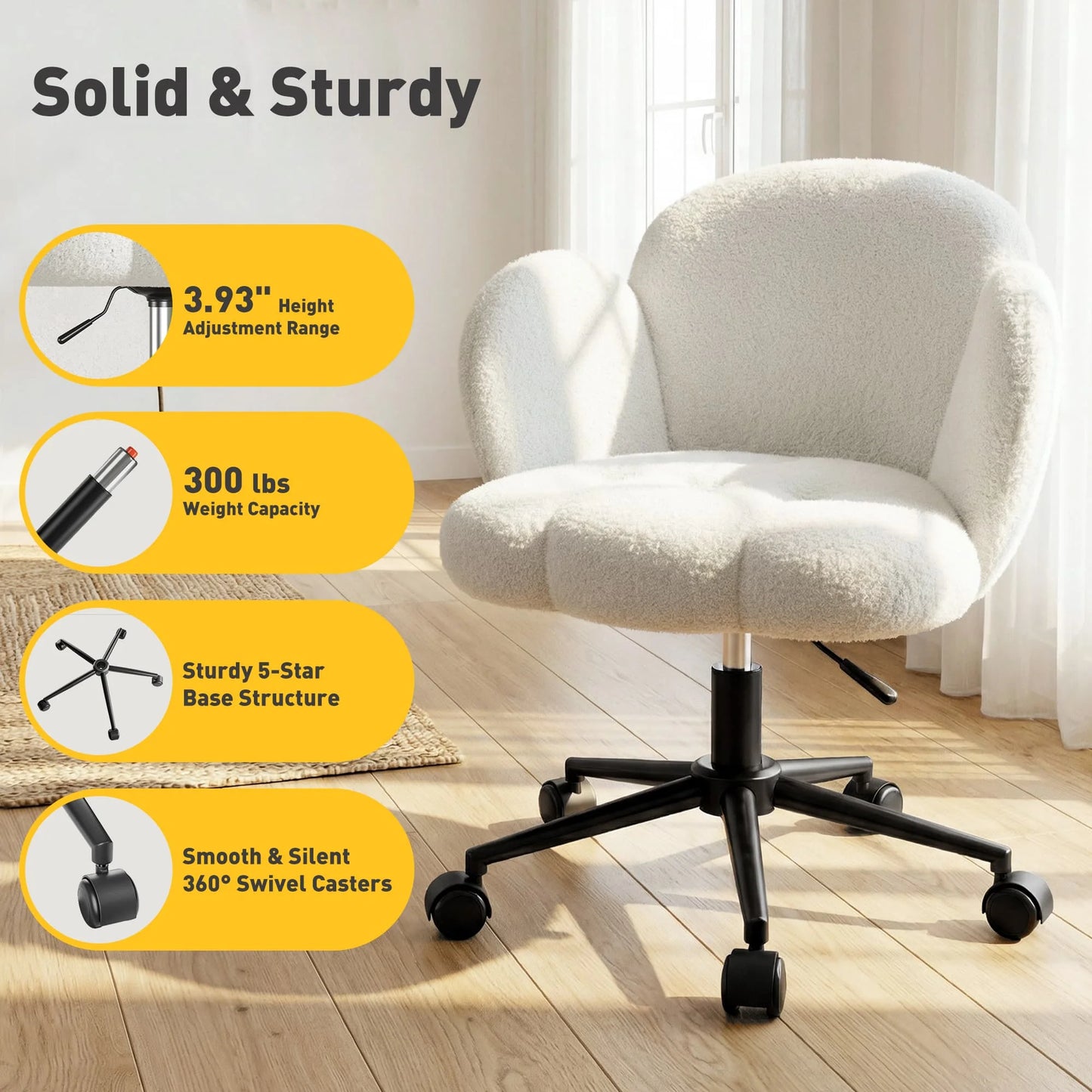 EnHomee Petal Vanity Chair With Wheels 360 Degree Swivel