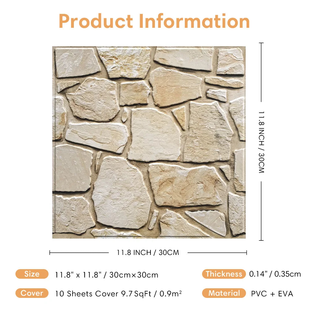 COMSTICKC 3D Faux Stone PVC Wall Panels Waterproof Adhesive