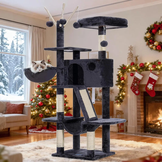 Cat Tower With Padded Bed Cozy Condo Hammocks Scratching Posts