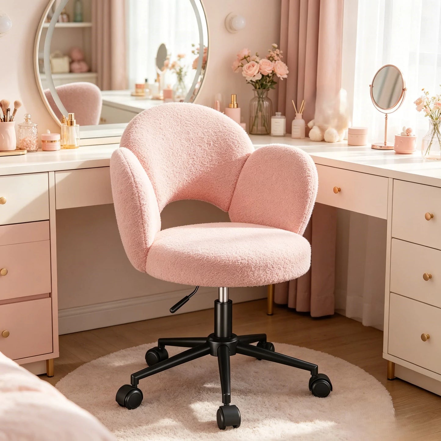 EnHomee Petal Vanity Chair Height Adjustable Desk Chair With Wheels