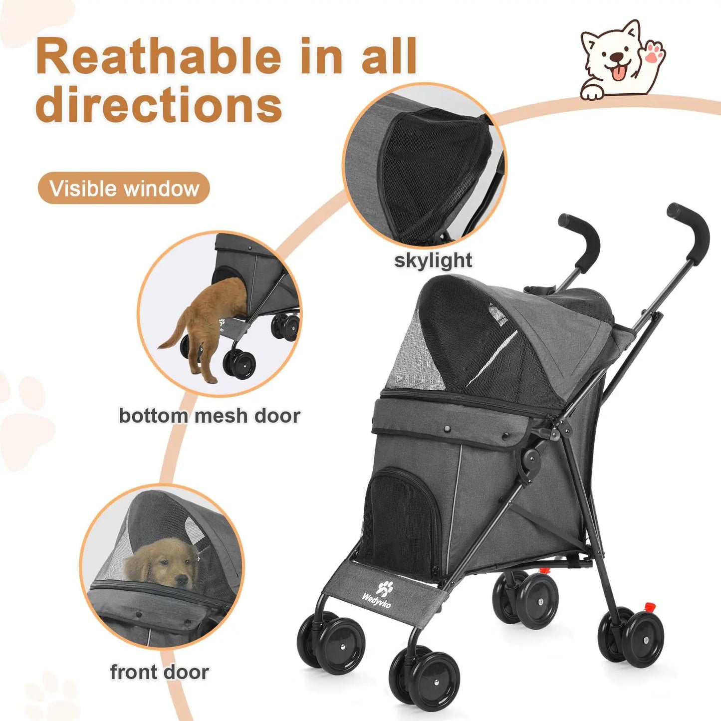 Travel Portable Dog Stroller Up To 33 Lbs For Pets