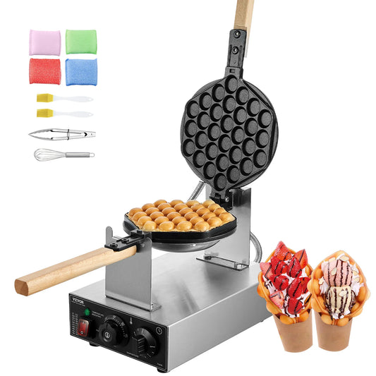SucceBuy Commercial Egg Bubble Waffle Maker Rotatable 2 Pans