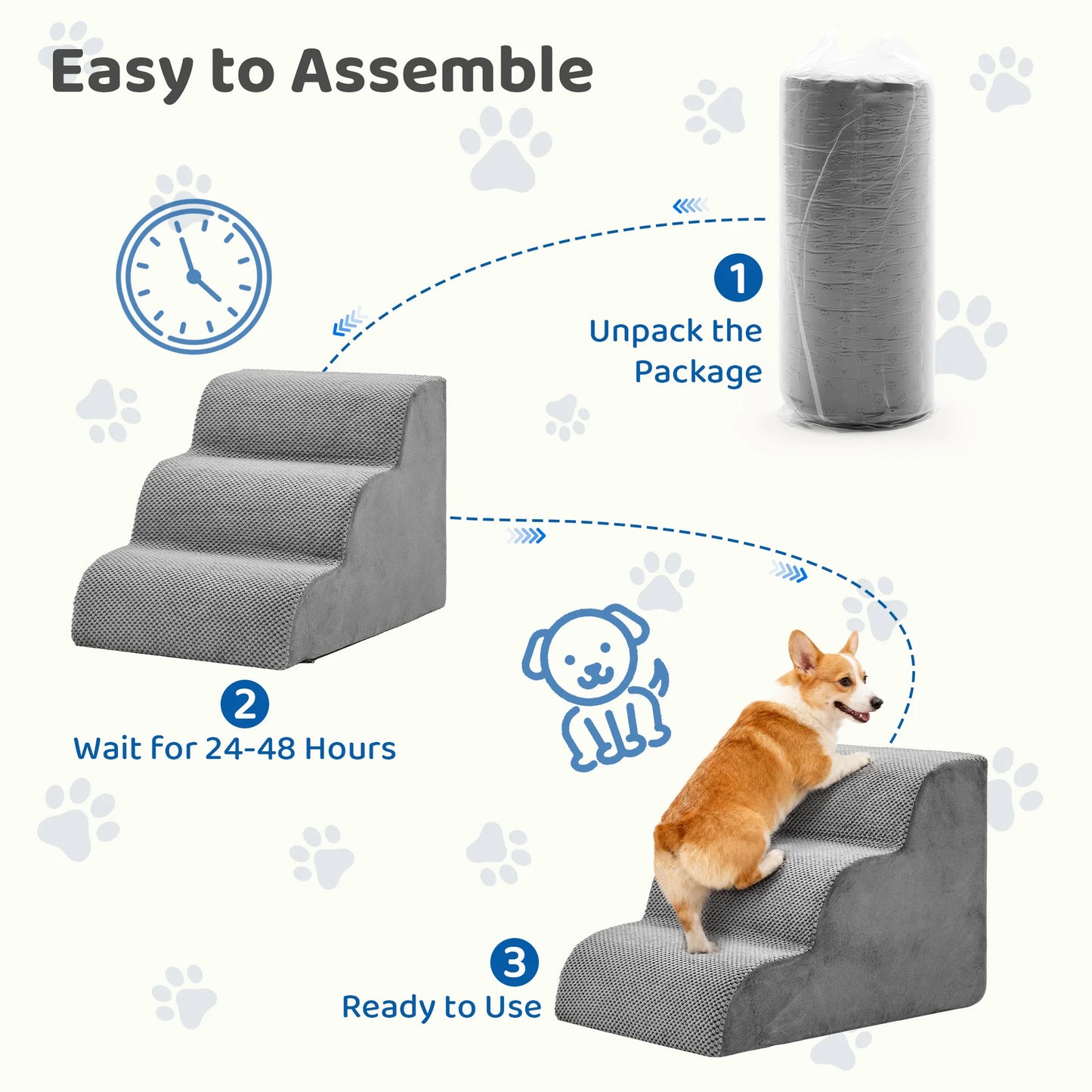 HighDensityFoam Dog Stairs Ramp 3 To 5 Steps Curved NonSlip