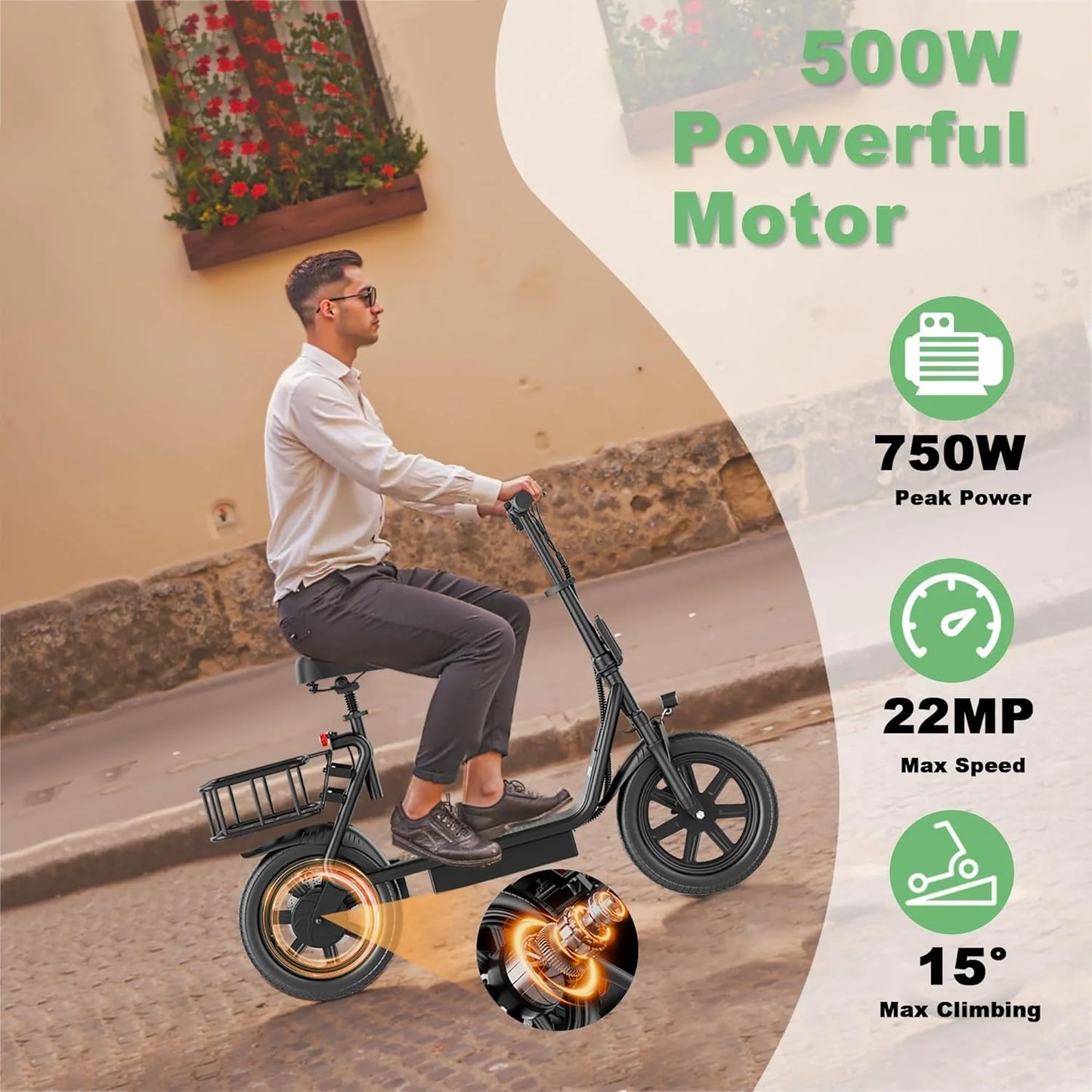Electric Bicycle With Basket 10 4Ah Battery 28 Miles Range