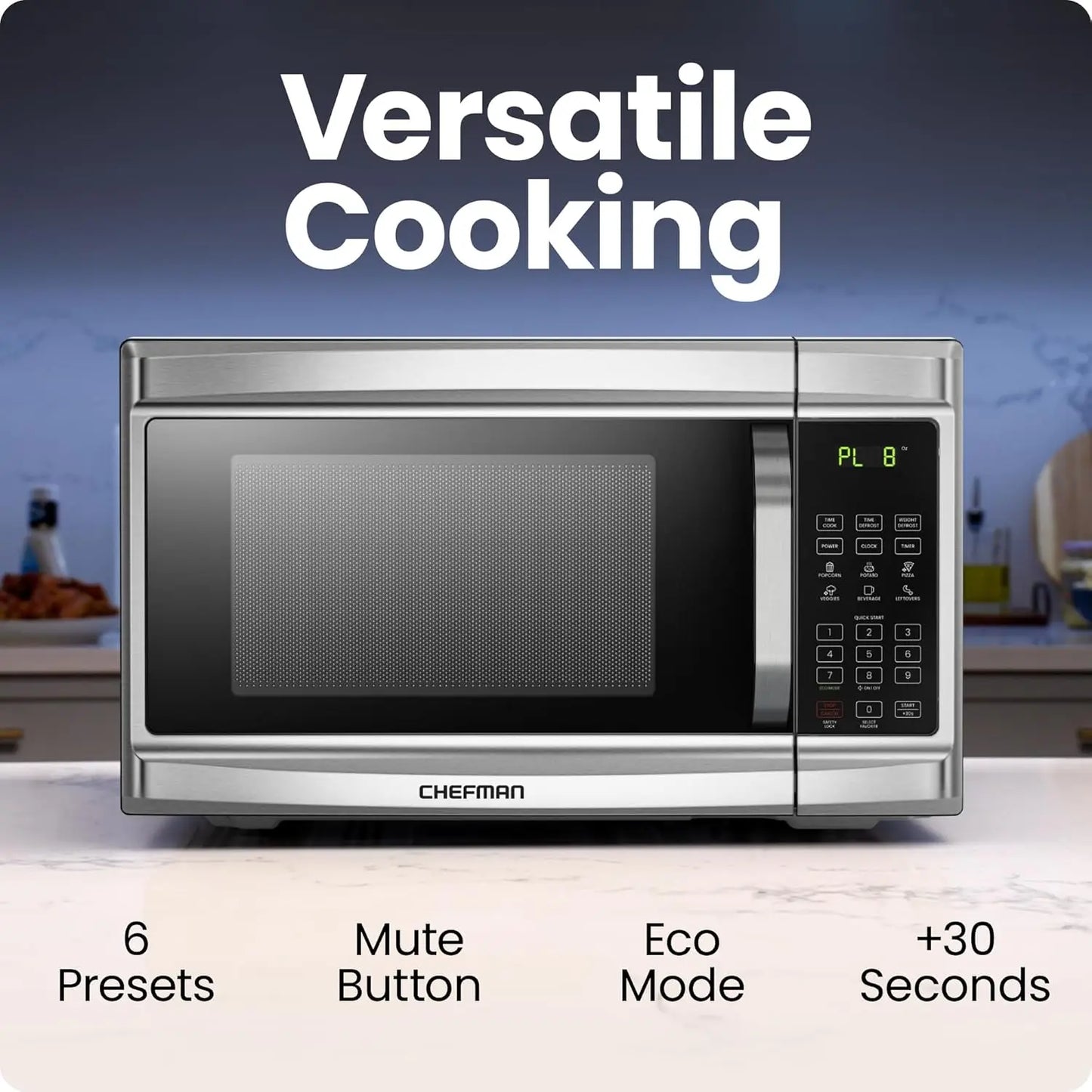 Stainless Steel Microwave 1000W Auto Menus Eco Mode Safety Lock