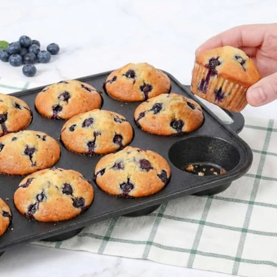Steel Muffin Pans With Handle Preseasoned Durable 2 Pack