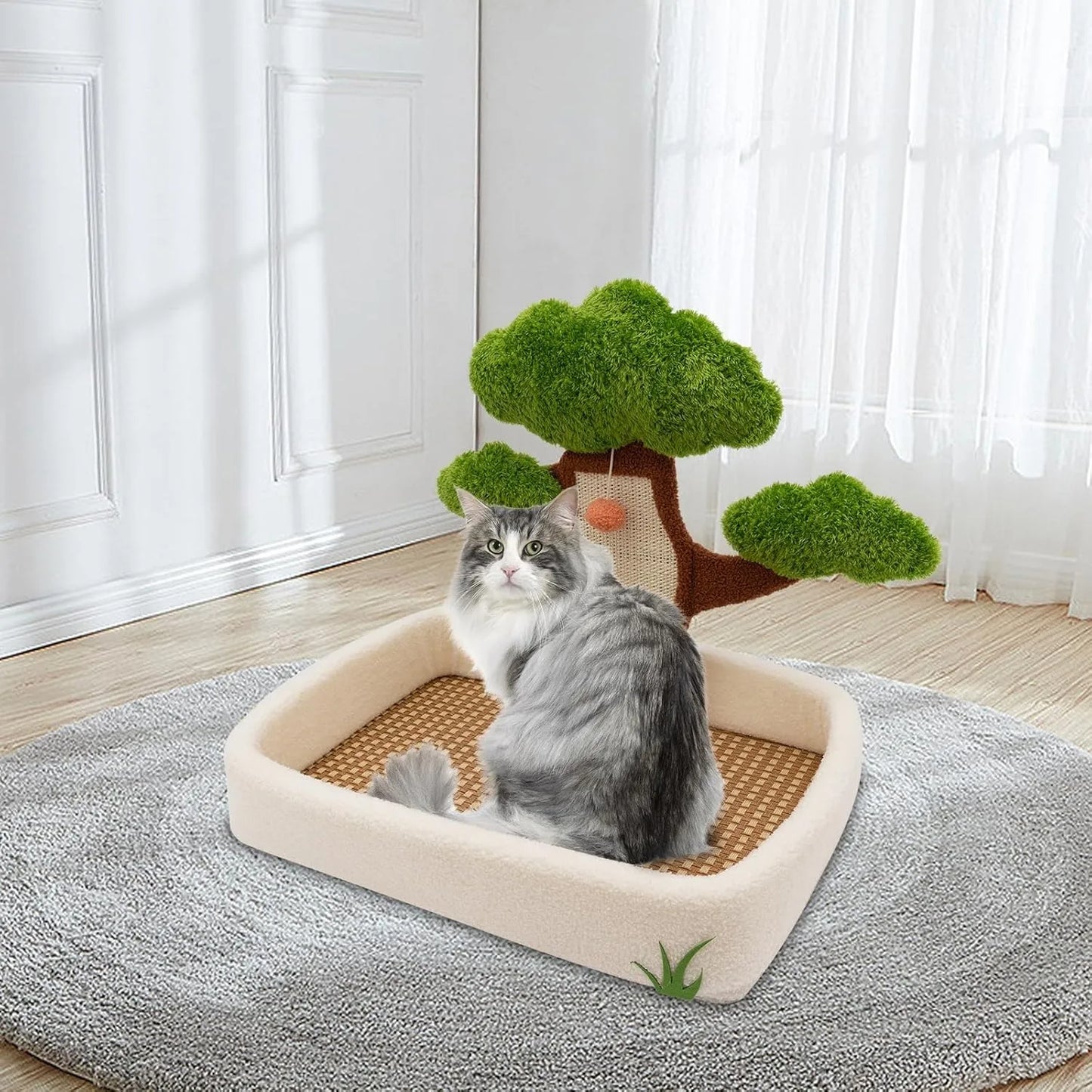 Cat House With Pine Tree Scratching Post For Indoor Cats