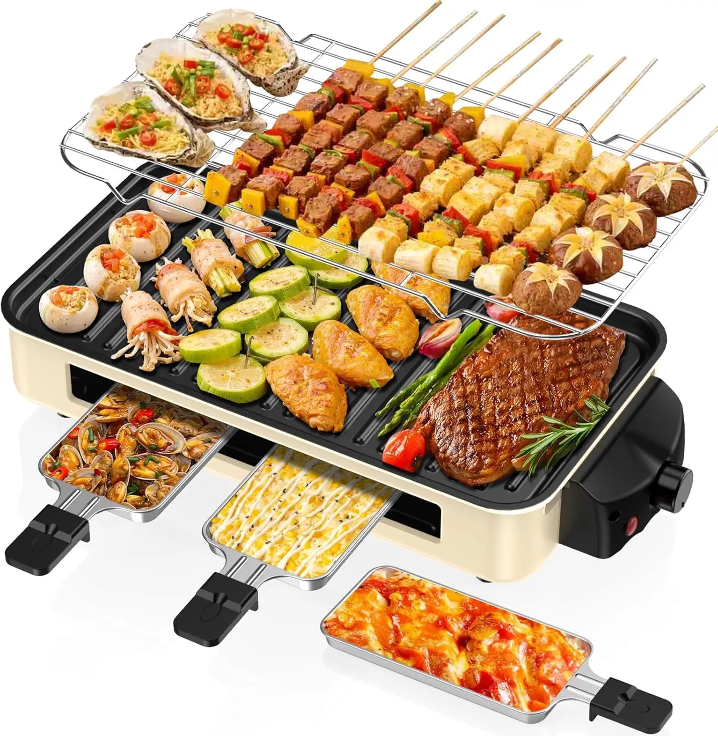 Smokeless Indoor Electric Grill With Removable Plates And Adjustable Temperature